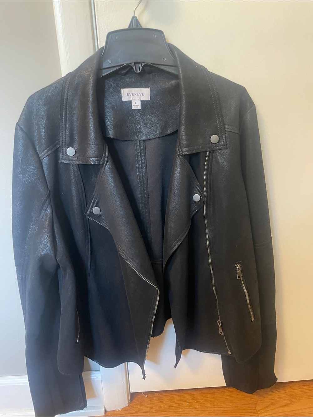Evereve Black Faux Leather Moto Jacket with Silver Hardware